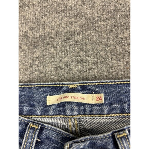 Levis Jeans Womens 24 Blue Low Pro Straight Distressed Ripped Denim Jeans - Picture 2 of 9